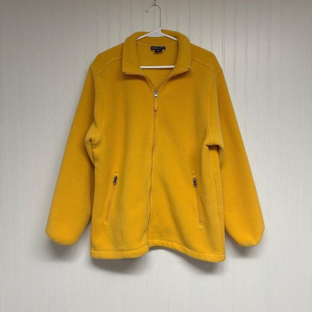 Lands End Polartec Fleece Full Zip Jacket Large Mustard Yellow Gorpcore Outdoor